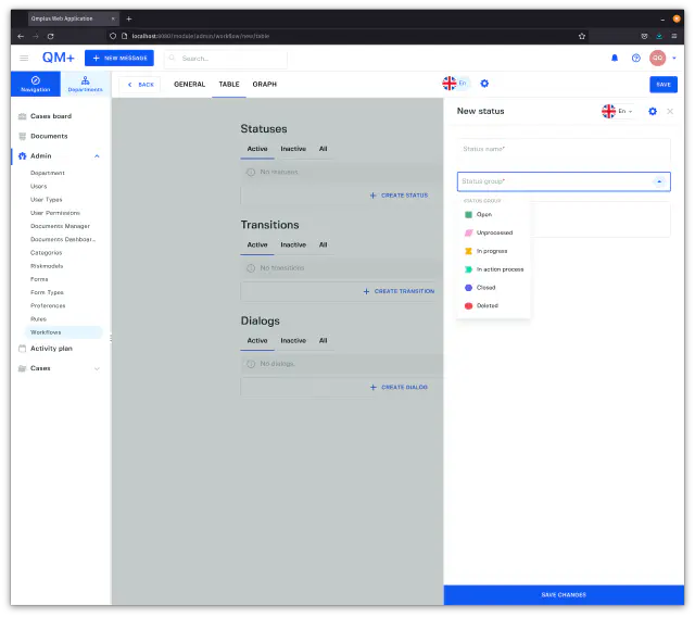 New workflow status dialog