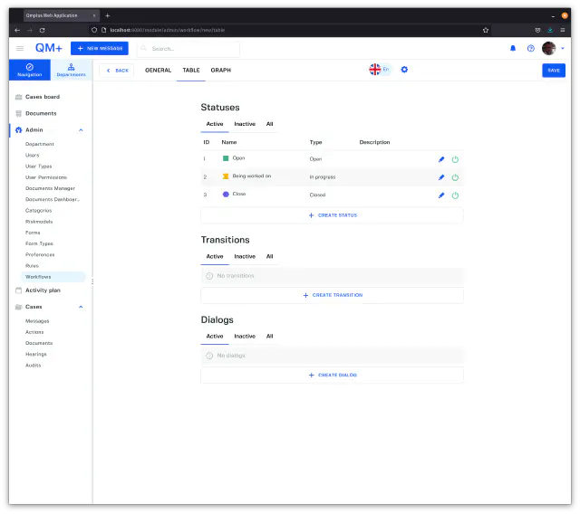 Workflow table view 3 statuses